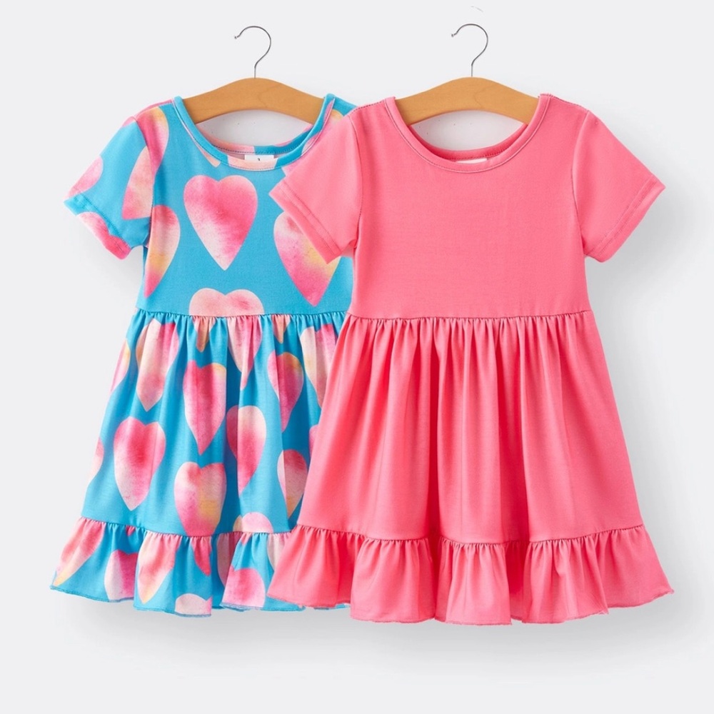 Pink and Blue Heart Kids Dress Set